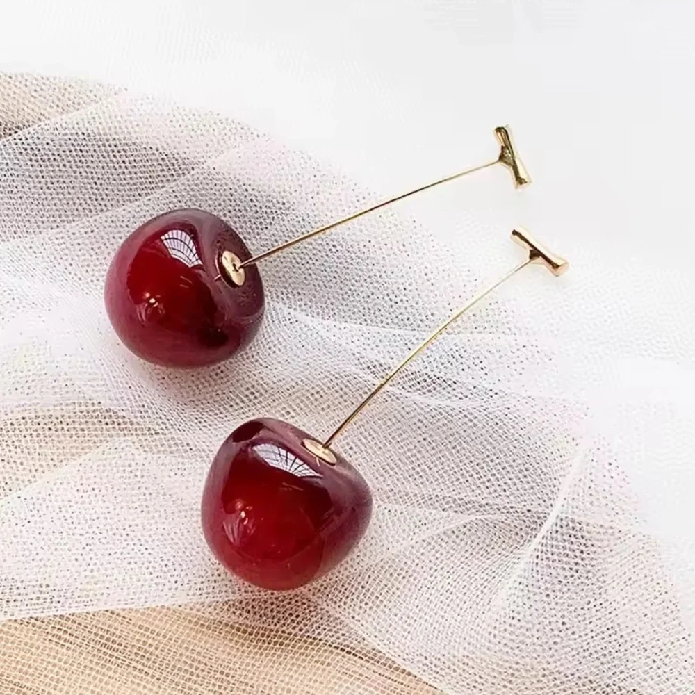 New! Anthropologie Jewelry Red Cherry Drop Earrings NWOT - Picture 4 of 12